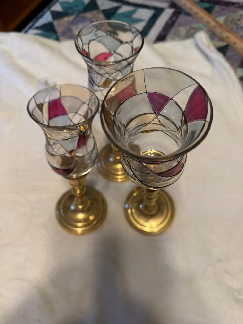 3 PARTYLITE Calypso Stained Glass Peglite Votive/ Candle Holder Retired VTG